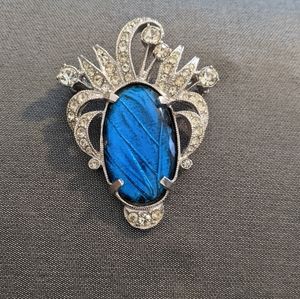 STUNNING VINTAGE 1940s SIGNED EISENBERG BLUE MORPHO BUTTERFLY BROOCH MUST SEE!